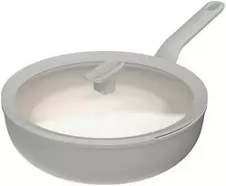 BergHOFF 28 cm wok keptuvė su dangčiu - Balance Moonmist maišymui keptuvė su stiklo dangčiu ir nupylimo funkcija