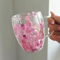 Eu Sandelis Gražus dvigubo stiklo puodelis su žiedlapiais 300ml 1vnt SZK165