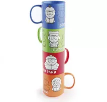 Other Brand Kitas prekės ženklas „South Park“ – 4 keraminių puodelių su stovu rinkinys, 300 ml