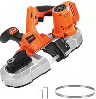 Nešiojamas juostinis pjūklas, 65 mm gylis, 360W belaidis metalo ir medienos pjūklas, kompaktiškas portabandas plienui, aliuminiui, PVC, su kintamu greičiu ir LED šviesa