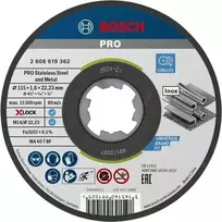 BOSCH pjovimo diskas PRO nerūdijančiam plienui ir metalui, 115 × 1,6 × 22,23 mm, X-Lock, tiesus (2.608.619.362)