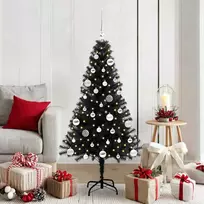 Kalėdų eglutė su 150 LED s stovu Juoda 150 cm PVC
