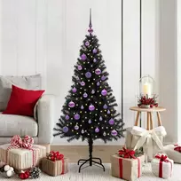 Kalėdų eglutė su 150 LED s stovu Juoda 150 cm PVC