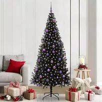 Kalėdų eglutė su 300 LED s stovu Juoda 210 cm PVC