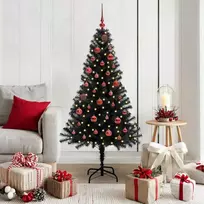 Kalėdų eglutė su 150 LED s stovu Juoda 150 cm PVC