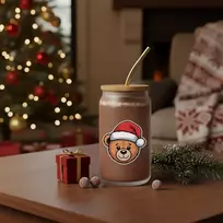 Stiklainis gėrimams su metaliniu šiaudeliu "Teddy bear", 400ml