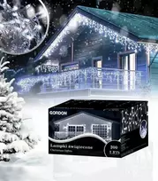 Blue Kalėdinė girlianda - varvekliai 12 m, ŠALTAI BALTA. 300 LED su Mėlynas FLASH funkcija