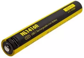 Nitecore NL1416R įkraunamas Li-ion akumuliatorius – 1600 mAh, 14100 formato, įkrovimas per USB-C, nikeliu dengtas nerūdijantis plienas