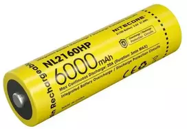 Nitecore NL2160HP įkraunamas 21700 Li-ion akumuliatorius – 6000 mAh, nuolatinė 20 A iškrova, apsaugotas, atsparus vandeniui (IPX6)