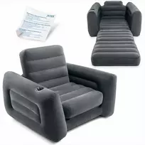 Intex Vienvietė pripučiama kėdė, patogus gultas su puodelio laikikliu, pilka PVC kėdė, skirta naudoti patalpose, sulankstoma pripučiama sofa