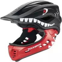 Rockbros TT-32006 „Shark“ vaikiškas dviračio šalmas su nuimamu žiočių rinkiniu, S dydis (48-52) - Juodas