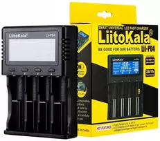 Liitokala Lii-PD4 akumuliatorių kroviklis su LCD ekranu ir 4-kanalų krovimo indikacija.
