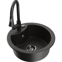 Mexen Diego vienos kameros granitinis kriauklė su Elia maišytuvu, juoda/auksinė metalinė - 6512-75-670101-70-B, 488x488x167 mm