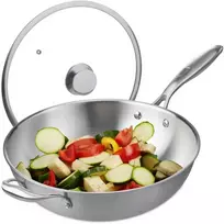 Relaxdays Nerūdijančio plieno wok keptuvė su stikliniu dangčiu
