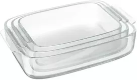 Relaxdays Stiklinis kepimo indų rinkinys, 6x30x19.5 cm, 6x34x22 cm, 6.5x38x25 cm, skaidrus