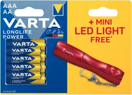 Bateria VARTA Longlife Power LR03/LR06 baterijos x4 + mini LED žibintuvėlis