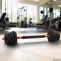2-in-1 hantelių ir štangos rinkinys 30 kg Juoda ir raudona