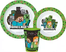 „Minecraft Pixelcraft“ vakarienės rinkinys, mikroplastiko, su puodeliu 260 ml