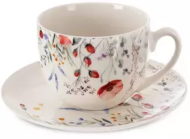 Lumarko Siaki Kolekcija Puodelis su lėkštute, 260 ml, Balta, Poppy Flowers