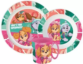 „Paw Patrol“ supergalių vakarienės rinkinys, mikroplastiko rinkinys su puodeliu 390 ml