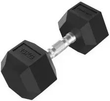 None Hanteliai TUNTURI Platinum Hex Rubber Dumbbell, 1-50kg (Svoris: 1 x 15 kg)