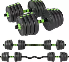 Aosom Hantelių rinkinys 30 kg reguliuojamas 140x22x22 cm žalias, plastikas