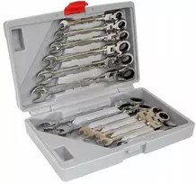 Silver Tools Kombinuotų terkšlinių lankstuomu veržliarakčių rinkinys 8-19mm, 12vnt.
