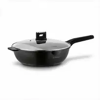 Starke Pro Indukcinė wok keptuvė su dangčiu 30 cm, neprisvylanti aliuminio keptuvė, 30 cm wok keptuvė indukcijai, gili keptuvė su stikliniu dangčiu