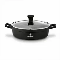 Aliuminė indukcinė keptuvė su neprisvylančia danga, stikliniu dangčiu, saugi naudoti orkaitėje iki 200 °C, 28 cm skersmuo, matinė juoda, indukcinė keptuvė, gili keptuvė kepimui