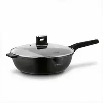 Starke Pro Wok keptuvė indukcinei viryklei, neprisvylanti 32 cm, stiklinis dangtis su anga, universali keptuvė troškinimui, šeimyninė wok keptuvė