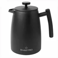 Starke Pro French press kavinukas, 1 litras nerūdijantis plienas, dvigubos sienelės, juodas matinis, 1L prancūziškas kavinukas, plieno kavos presas, arbatinukas su filtru