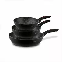 Starke Pro Granitinės nepridegančios keptuvės, rinkinys 20 cm 24 cm 28 cm, tinka indukcijai, minkštos rankenos, granitinių keptuvių rinkinys, nepridegančių keptuvių komplektas, virtuvės indų rinkinys