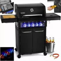 Sodo dujinis grilis ketaus nerūdijantis plienas 3+2 degikliai maisto gaminimui lauke, didelė galia 17.65 kW su spinta balionui, nerūdijančio plieno sodo kepsninė su šonine lentyna, lauko virtuvė