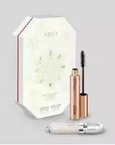 Kiko Milano Snow-Kissed Holiday makiažo dovanų rinkinys: 3D Hydra lūpų blizgis ir apimties suteikiantis tušas