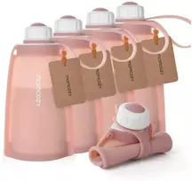 MOMCOZY DAUGKARTINIAI SILIKONINIAI PIENO IR MAISTO LAIKYMO MAIŠELIAI, 5 VNT., RAUSVI