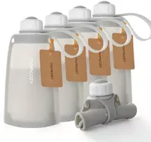 MOMCOZY DAUGKARTINIAI SILIKONINIAI PIENO IR MAISTO LAIKYMO MAIŠELIAI, 5 VNT., PILKI