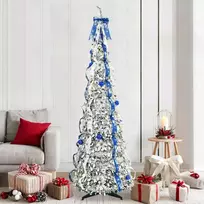 Dirbtinė Kalėdų eglutė su 200 LED s stovu Balta 210 cm PVC