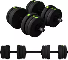 2-in-1 svarmenų rinkinys, štanga ir hanteliai, 20 kg, neslystantis, nebraižantis grindų, juoda/žalia