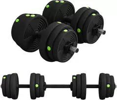 2 viename svarmenų rinkinys, štanga ir hanteliai, 25 kg, neslystantis, saugantis grindis, juoda/žalia
