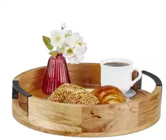 Relaxdays Apvalus mango medienos serviravimo padėklas