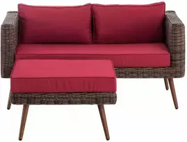 Mville 2 vietų sofa Molde su pufy, apvalus rotangas, rudai dryžuotas, 40 cm (Tamsiai rudas)