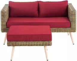 Mville 2 vietų sofa "Molde" su kojūgaliu apvaliu rotango batraiščiu "natura" 45 cm (šviesiai ruda)