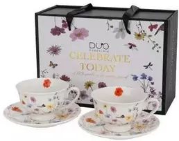 DUO Porcelianiniai puodeliai su lėkštutėmis 250ml 2vnt,Amelia