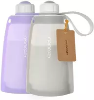 MOMCOZY DAUGKARTINIAI SILIKONINIAI PIENO IR MAISTO LAIKYMO MAIŠELIAI, 2 VNT. VIOLETINIS IR PILKAS