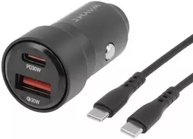 WAYME Automobilinis įkroviklis 12/24V, USB 30W + USB-C PD 30W + USB-C > USB-C 100 cm cable, max 60W