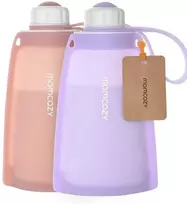 MOMCOZY DAUGKARTINIAI SILIKONINIAI PIENO IR MAISTO LAIKYMO MAIŠELIAI, 2 VNT. VIOLETINIS IR RAUSVAS