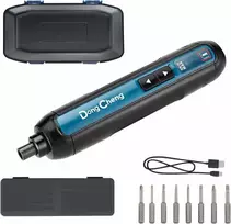 DongCheng akumuliatorinis mini suktuvas 4 V, 2000 mAh, 5 Nm su LED ir bitų rinkiniu