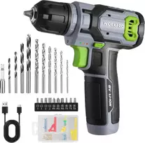 WORKPRO akumuliatorinis gręžtuvas 8 V su 10 mm griebtuvu, LED lempute, kintamu greičiu, 53 dalių priedų komplektu