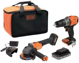 Black & Decker Rinkinys COMBO: Suktuvas - gręžtuvas smūginis + kampinis šlifuoklis 115 mm 18 V , 2,5 Ah, Juodas & Decker [BCK24E1SB-QW] + bidon Dovana