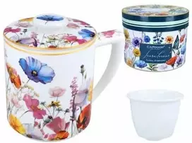Carmani puodelis su sieteliu ir dangteliu 420ml "Gėlių pieva"